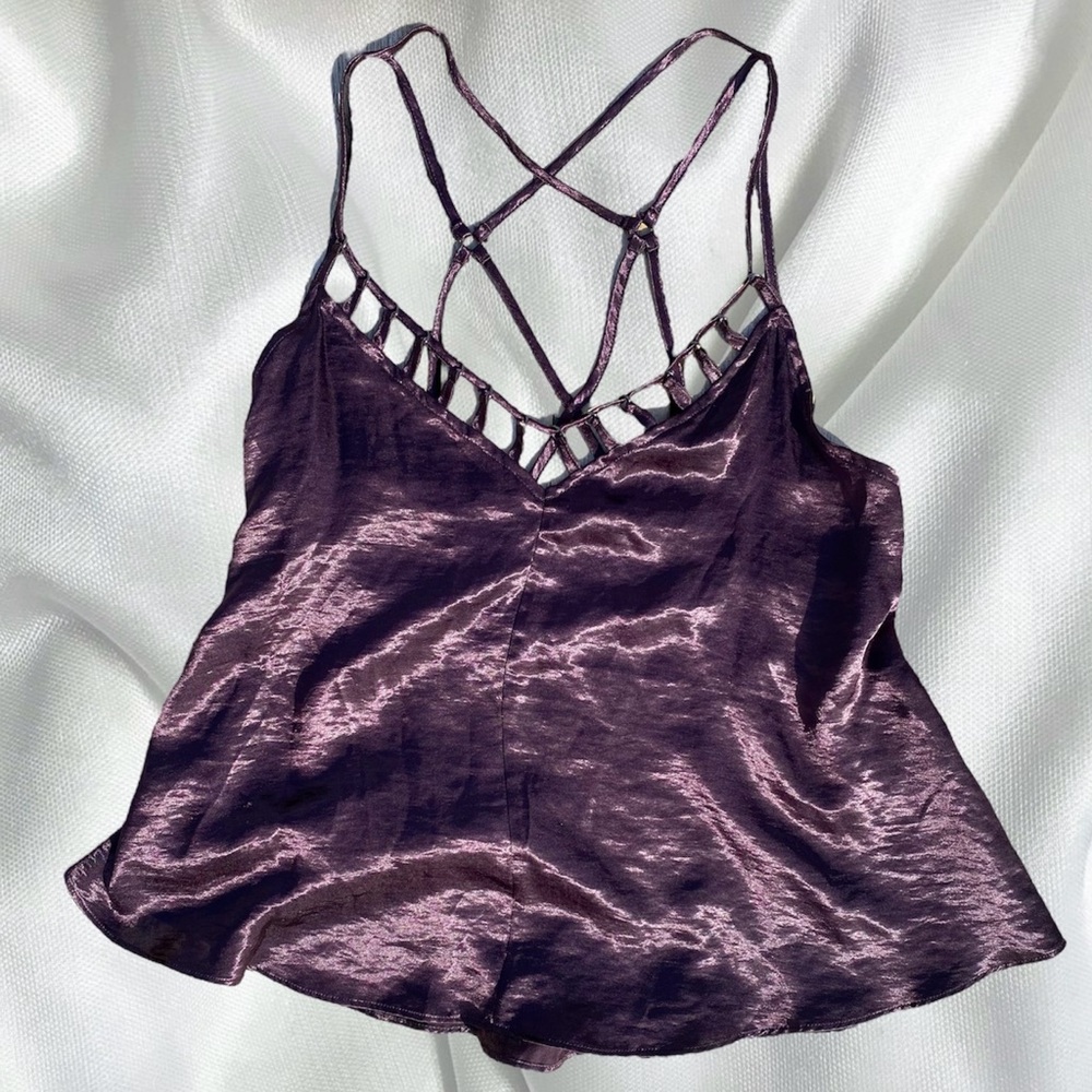Dainty strappy dark purple satin cami